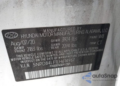 2020 Hyundai Elantra Sel из США, поврежденный, VIN 5NPD84LF1LH614967